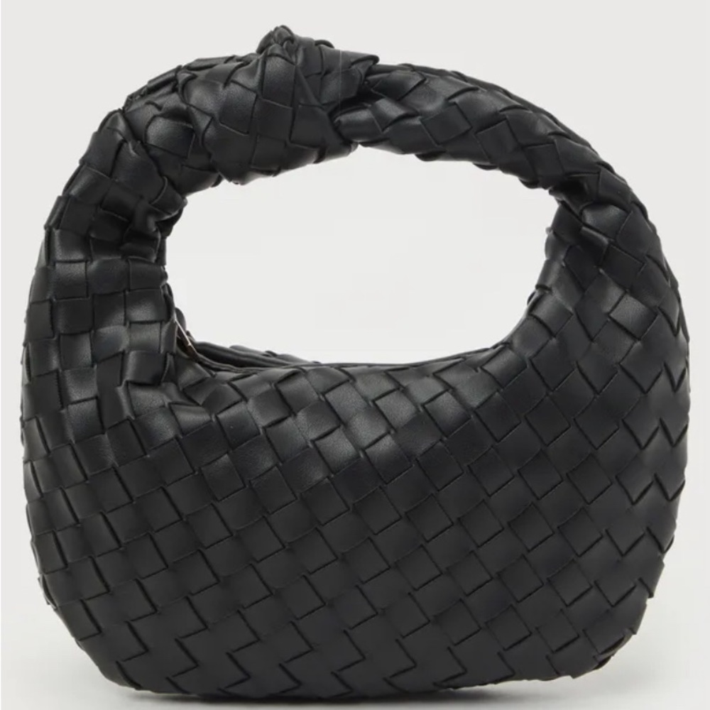 Black woven handbag.